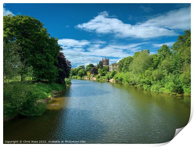 River Wye and Hereford Cathedral Print by Chris Rose