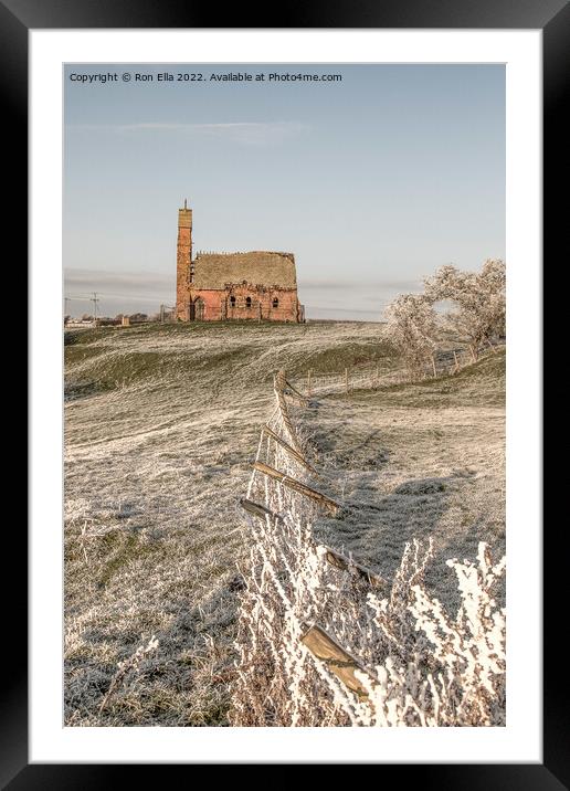 Abandoned Church and Frosty Fence Framed Mounted Print by Ron Ella