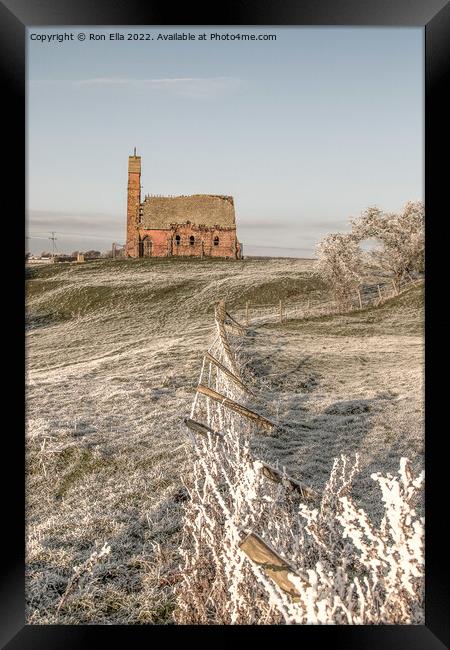 Abandoned Church and Frosty Fence Framed Print by Ron Ella