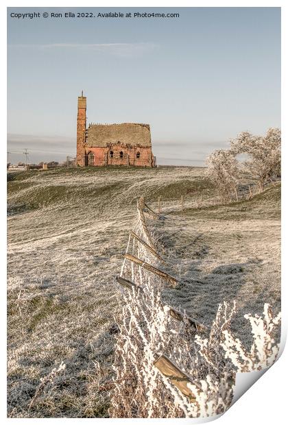 Abandoned Church and Frosty Fence Print by Ron Ella