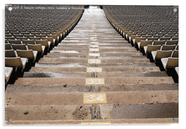 Detail of the empty stands of a large sports stadium, without at Acrylic by Joaquin Corbalan