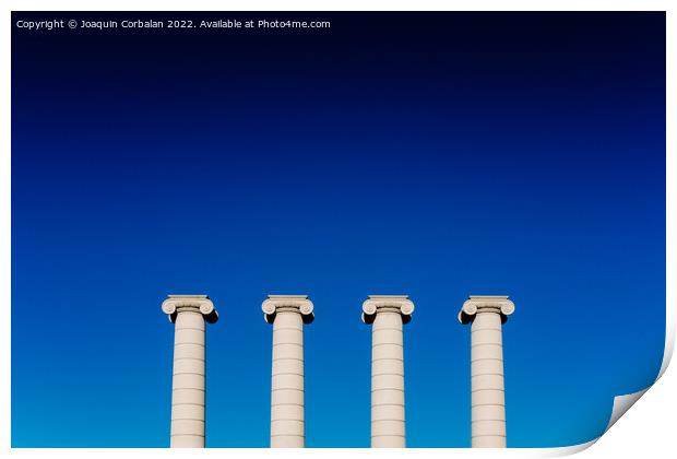 Four classical ionic columns, isolated on blue sky background Print by Joaquin Corbalan