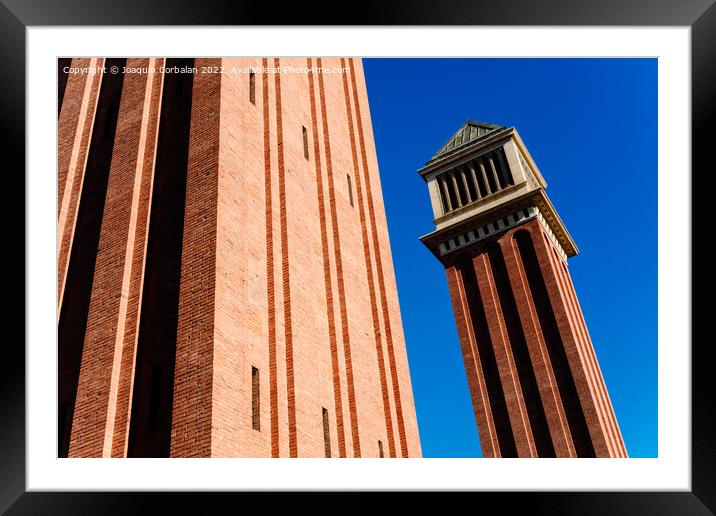 Two Venetian towers in Barcelona, made of exposed brick, built d Framed Mounted Print by Joaquin Corbalan