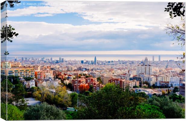 Panoramic of the city of Barcelona with the Mediterranean in the Canvas Print by Joaquin Corbalan