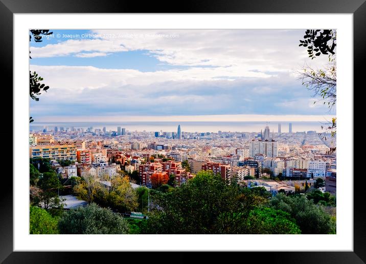 Panoramic of the city of Barcelona with the Mediterranean in the Framed Mounted Print by Joaquin Corbalan