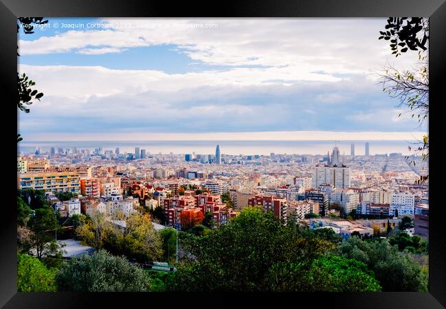 Panoramic of the city of Barcelona with the Mediterranean in the Framed Print by Joaquin Corbalan