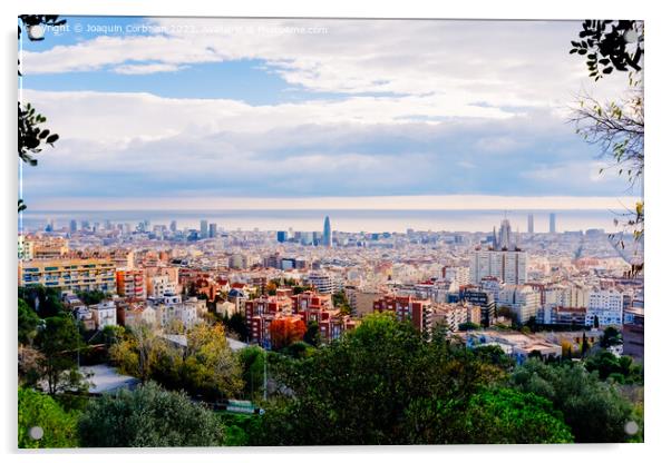 Panoramic of the city of Barcelona with the Mediterranean in the Acrylic by Joaquin Corbalan