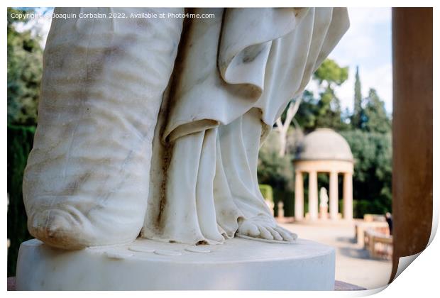 Detail of a marble statue out of focus in the background of a cl Print by Joaquin Corbalan