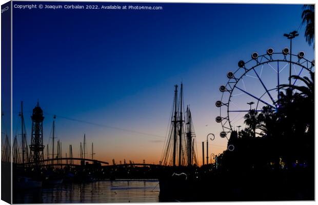 Sunset in the port of Barcelona, with ferris wheel in the backgr Canvas Print by Joaquin Corbalan