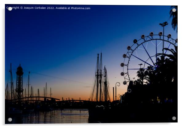 Sunset in the port of Barcelona, with ferris wheel in the backgr Acrylic by Joaquin Corbalan