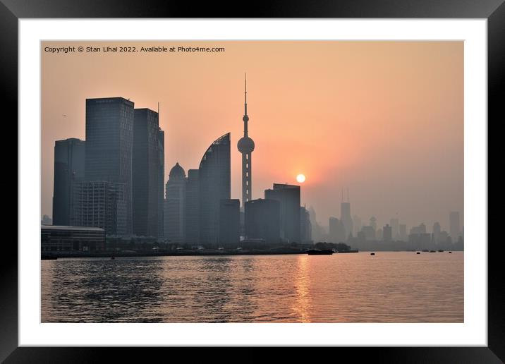 Sunset over the Huangpu river in Shanghai Framed Mounted Print by Stan Lihai
