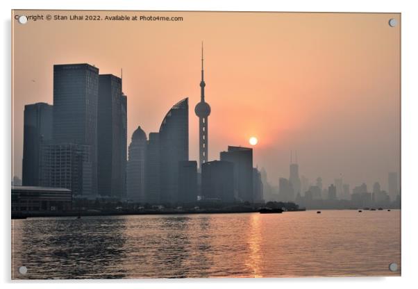 Sunset over the Huangpu river in Shanghai Acrylic by Stan Lihai