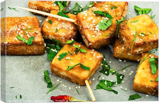 Delicious fried tofu cheese on sticks Canvas Print by Mykola Lunov Mykola