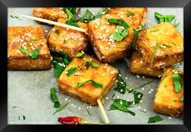 Delicious fried tofu cheese on sticks Framed Print by Mykola Lunov Mykola