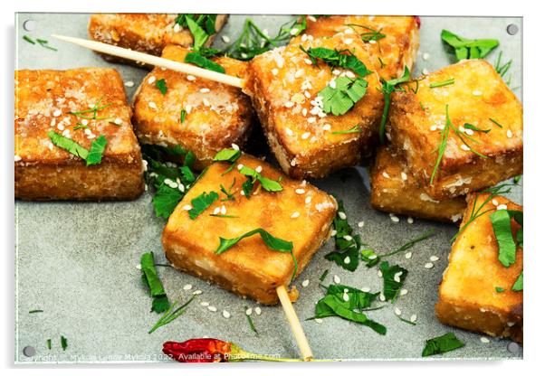Delicious fried tofu cheese on sticks Acrylic by Mykola Lunov Mykola