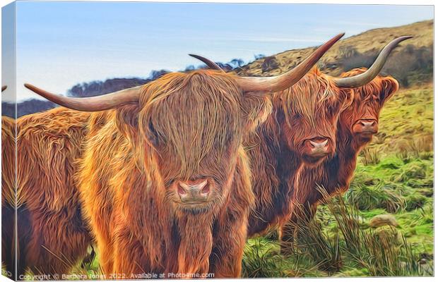 Highland Cow Trio Isle of Skye Scotland Canvas Print by Barbara Jones