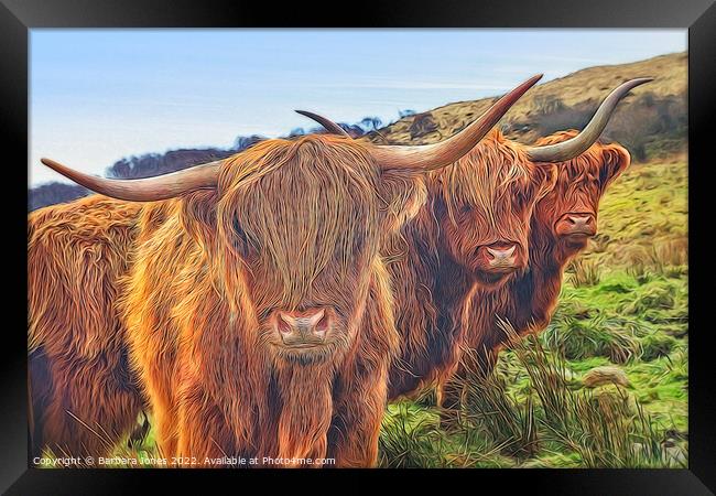 Highland Cow Trio Isle of Skye Scotland Framed Print by Barbara Jones