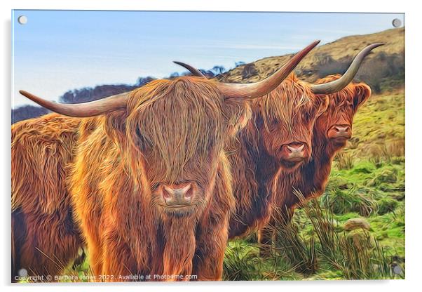 Highland Cow Trio Isle of Skye Scotland Acrylic by Barbara Jones
