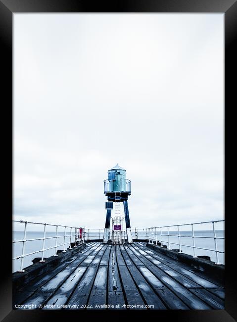 The Green Shipping Light House At The End Of The P Framed Print by Peter Greenway