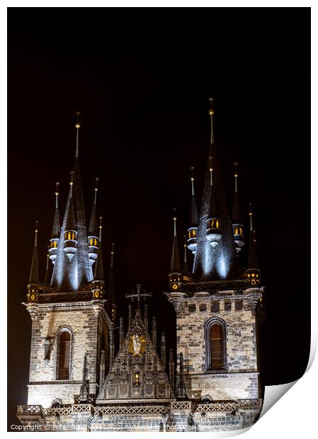 The Double Spires Of The Church of Our Lady Before Tyn In Old To Print by Peter Greenway