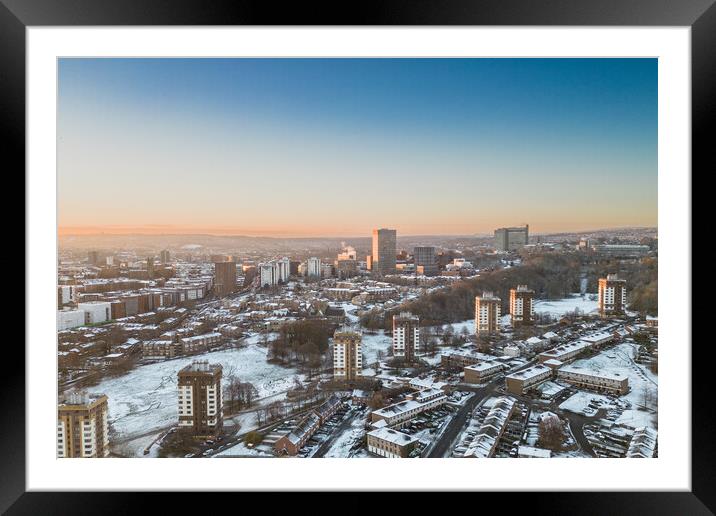 Sheffield Skyline Snow Framed Mounted Print by Apollo Aerial Photography