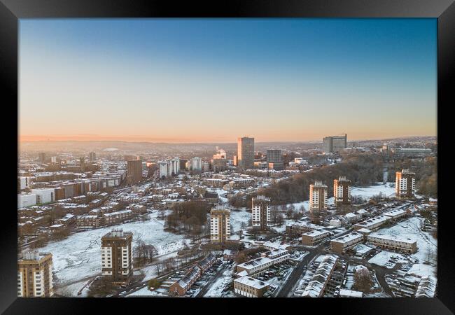 Sheffield Skyline Snow Framed Print by Apollo Aerial Photography