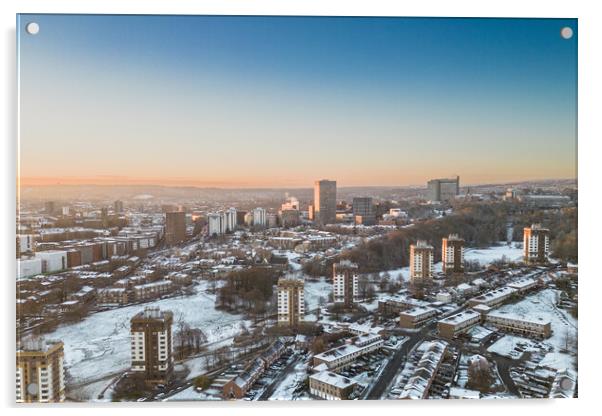 Sheffield Skyline Snow Acrylic by Apollo Aerial Photography