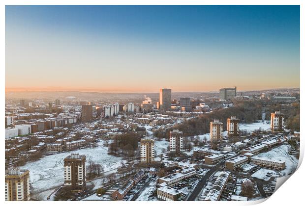 Sheffield Skyline Snow Print by Apollo Aerial Photography