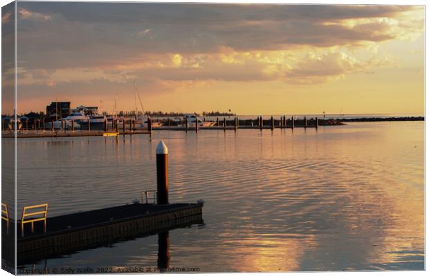 Sunset on Adelaide Yacht Harbour Canvas Print by Sally Wallis