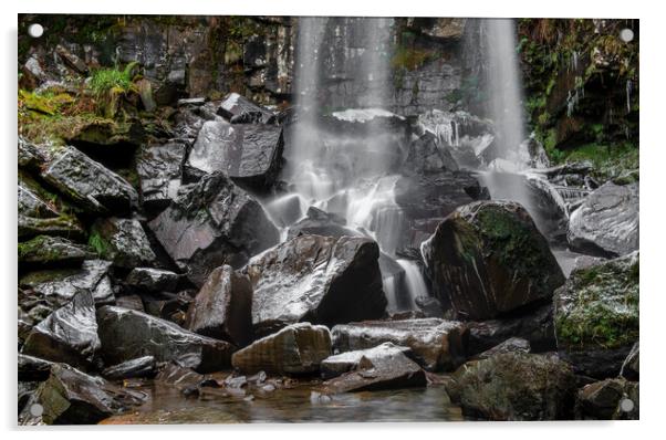 Melincourt waterfall in winter Acrylic by Bryn Morgan