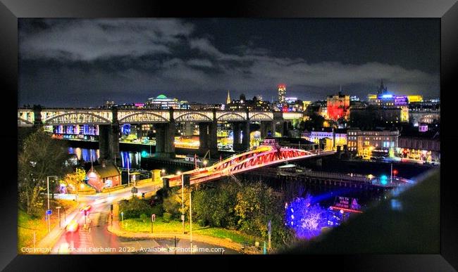 Newcastle Skyline At Night Framed Print by Richard Fairbairn