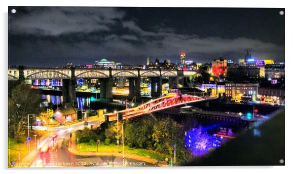 Newcastle Skyline At Night Acrylic by Richard Fairbairn