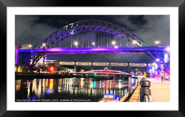 Tyne Bridge at Night Framed Mounted Print by Richard Fairbairn