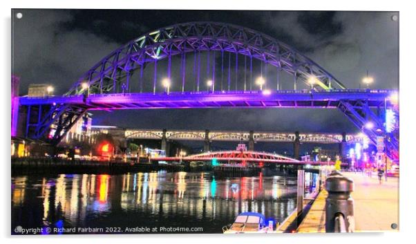 Tyne Bridge at Night Acrylic by Richard Fairbairn