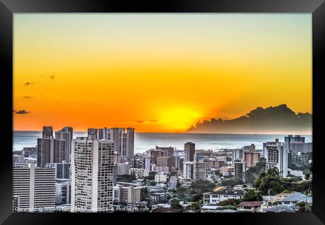Colorful Sunset Tantalus Lookout Downtown Honolulu Hawaii Framed Print by William Perry