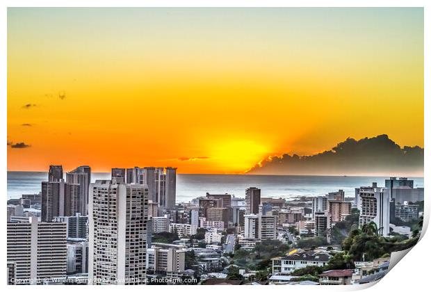 Colorful Sunset Tantalus Lookout Downtown Honolulu Hawaii Print by William Perry