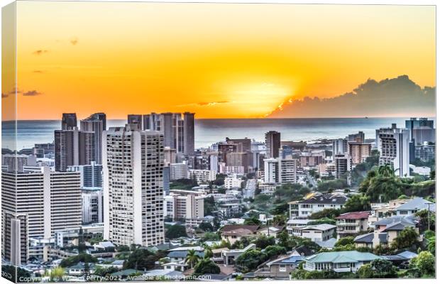 Colorful Sunset Tantalus Lookout Downtown Honolulu Hawaii Canvas Print by William Perry