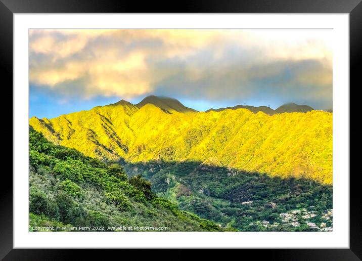 Colorful Manoa Valley Tantalus Lookout Honolulu Hawaii Framed Mounted Print by William Perry