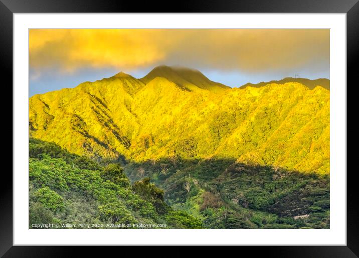 Colorful Sunset Manoa Valley Tantalus Lookout Honolulu Hawaii Framed Mounted Print by William Perry