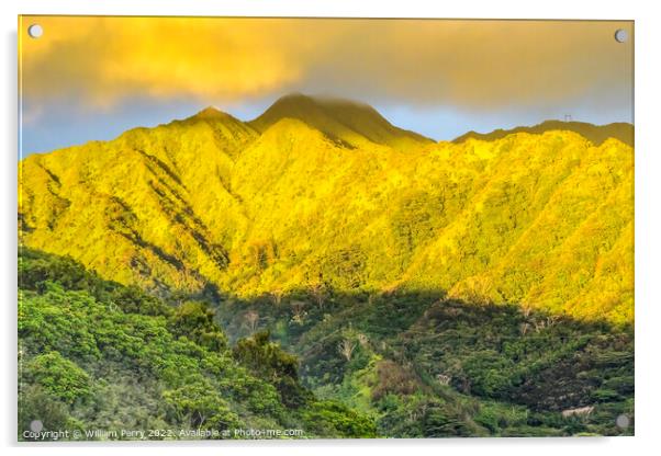 Colorful Sunset Manoa Valley Tantalus Lookout Honolulu Hawaii Acrylic by William Perry