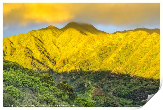 Colorful Sunset Manoa Valley Tantalus Lookout Honolulu Hawaii Print by William Perry