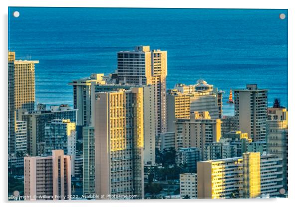 Colorful Hotels Ocean Waikiki Beach Tantalus Lookout Honolulu Ha Acrylic by William Perry