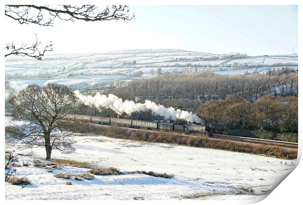 Steam and snow at Irwell Vale. Print by David Birchall