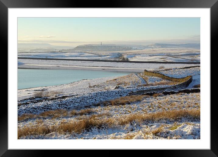 View across Ashworth Moor Reservoir, Lancashire. Framed Mounted Print by David Birchall