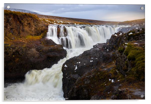 Kolufossar waterfall in Kolugljufur Iceland Acrylic by Paulo Rocha