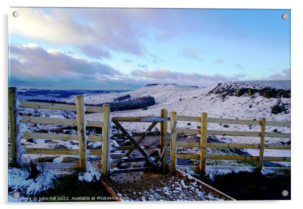 Higger Tor and Carl Wark in Winter Acrylic by john hill