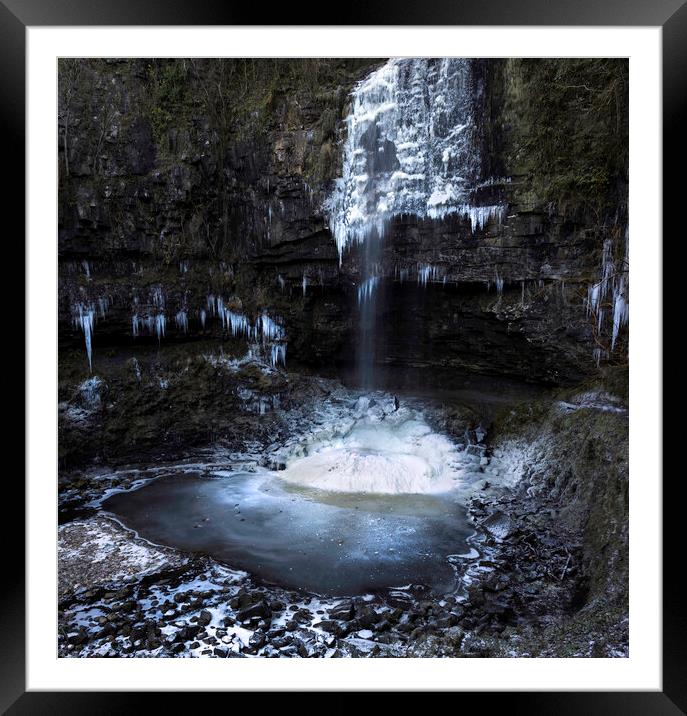 Ice covered Henrhyd Falls Framed Mounted Print by Leighton Collins