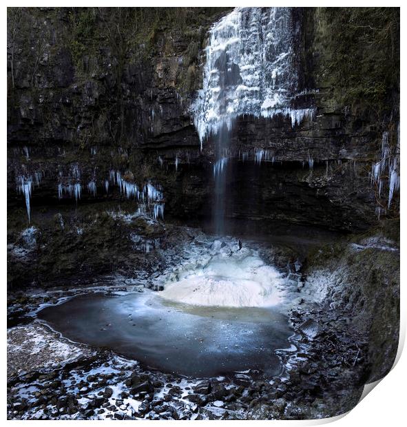 Ice covered Henrhyd Falls Print by Leighton Collins