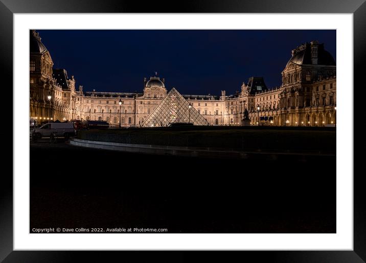 The Louvre illuminated at night from Place Du Carrousel, Paris, France Framed Mounted Print by Dave Collins