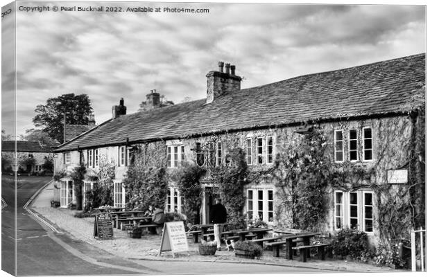 Red Lion Pub in Burnsall Yorkshire Black and White Canvas Print by Pearl Bucknall